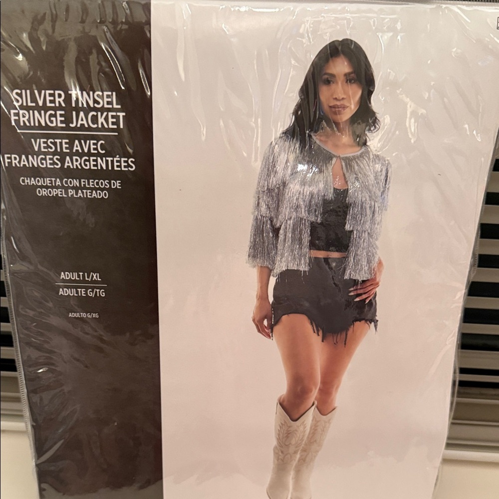 Adult Woman's Silver Tinsel Fringe Jacket